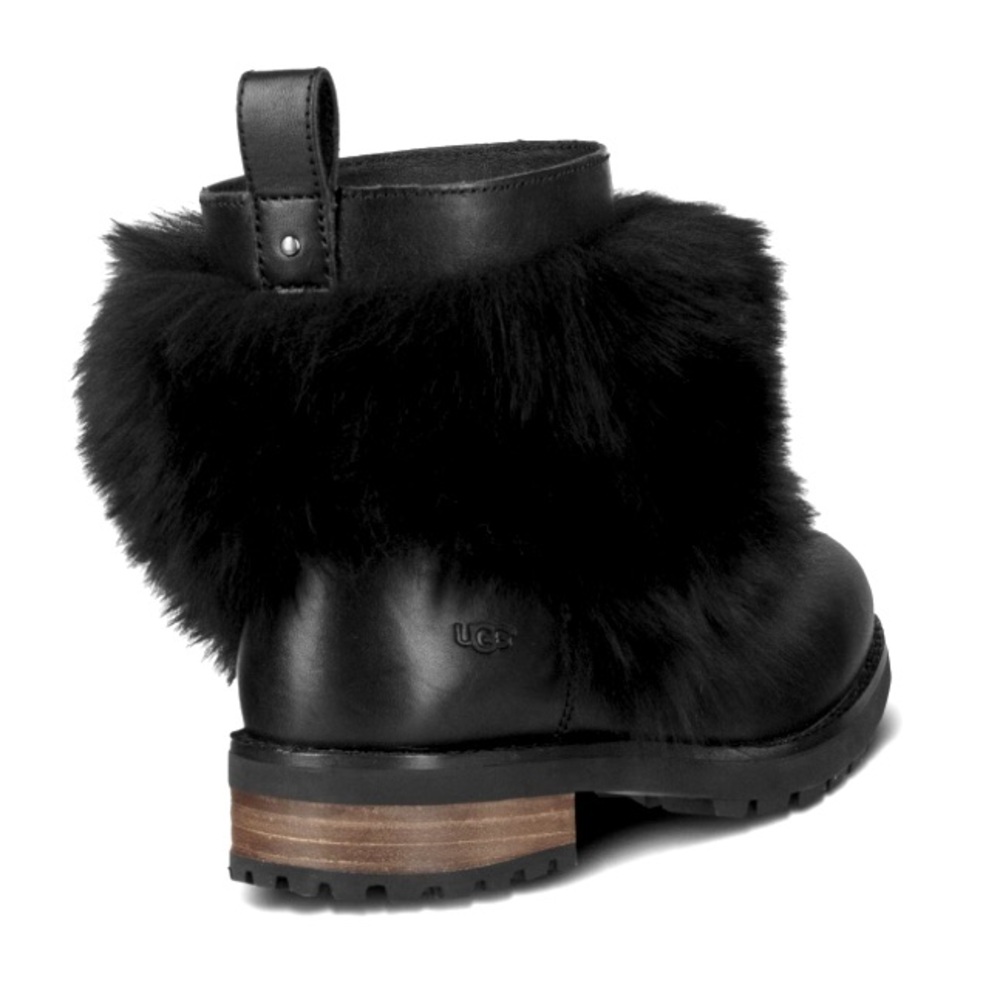 EUC [UGG] RARE Otelia Black Leather Round Toe Ankle Fur Booties Women’s Sz 6 - Picture 4 of 11
